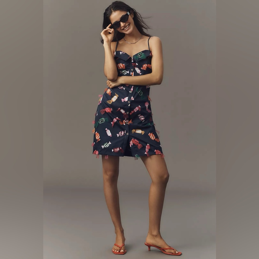 NWT Anthropologie Maeve Printed Candy Buttondown Mini Blue Candys Dress Sz 2
